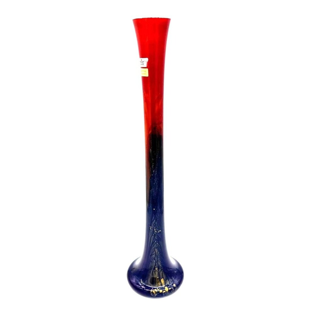 Vtg Ambiente Zwiesel MCM Stretched Vase Red & Blue Ombré Art Glass Vase 19.75" H
